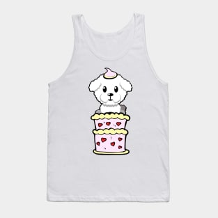 Fluffy dog Jumping out of a cake Tank Top